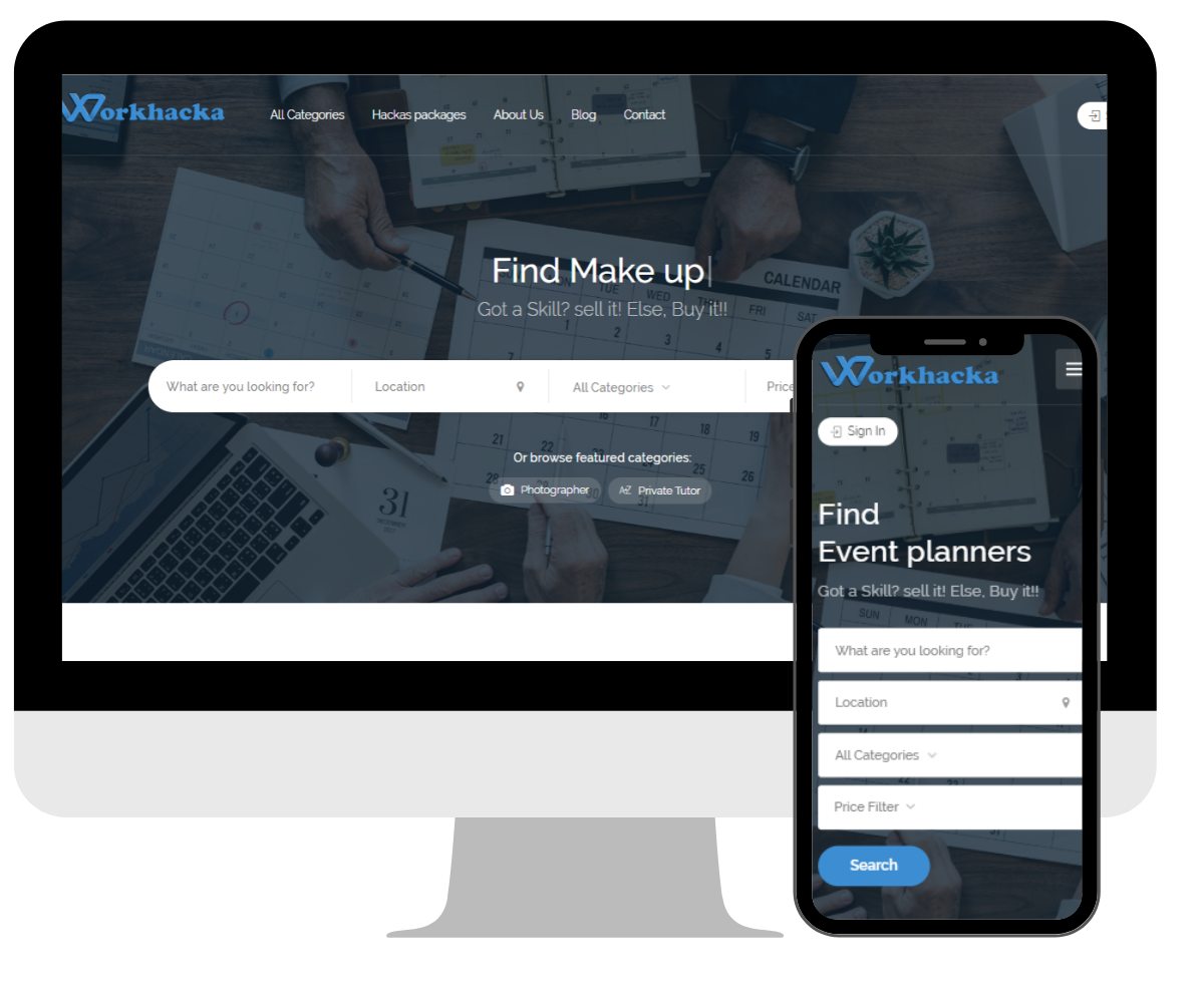 WorkHacka service search on desktop and mobile